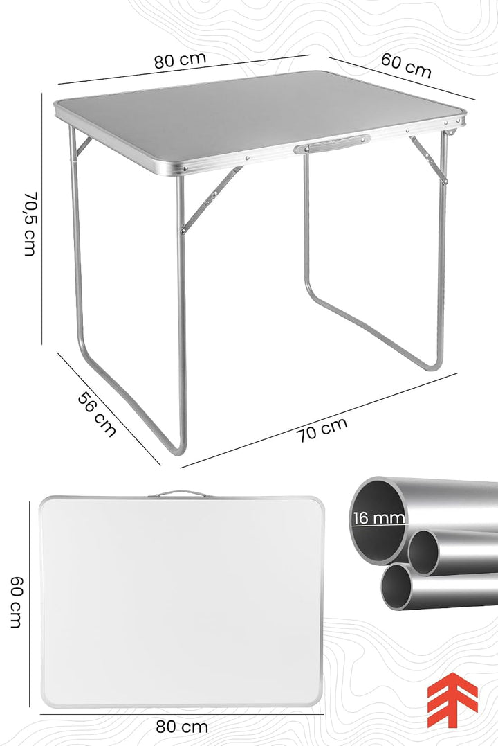 MalTec Campingtisch Klapptisch im Koffer 80x60X70cm Aluminium Weiss Gartentisch MDF leicht robust st