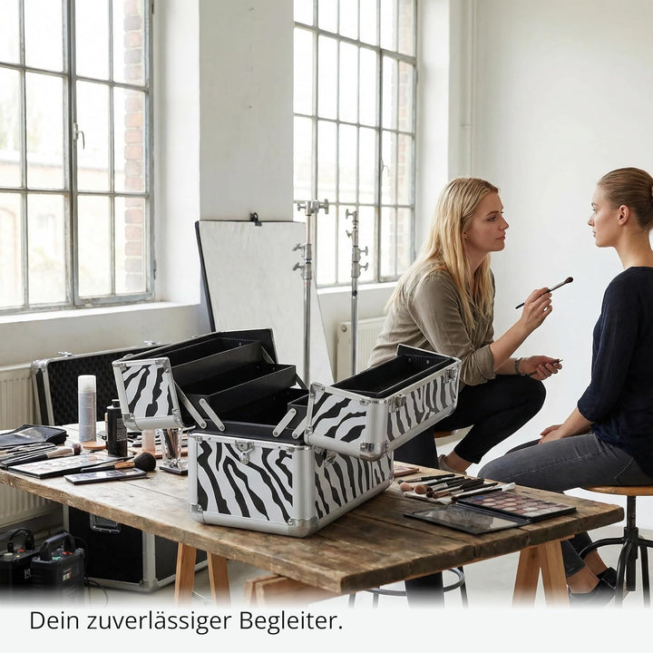 N&BF Kosmetikkoffer Zebra Design – Stylischer Schminkkoffer Damen leer & Klein | Beauty Case Abschli
