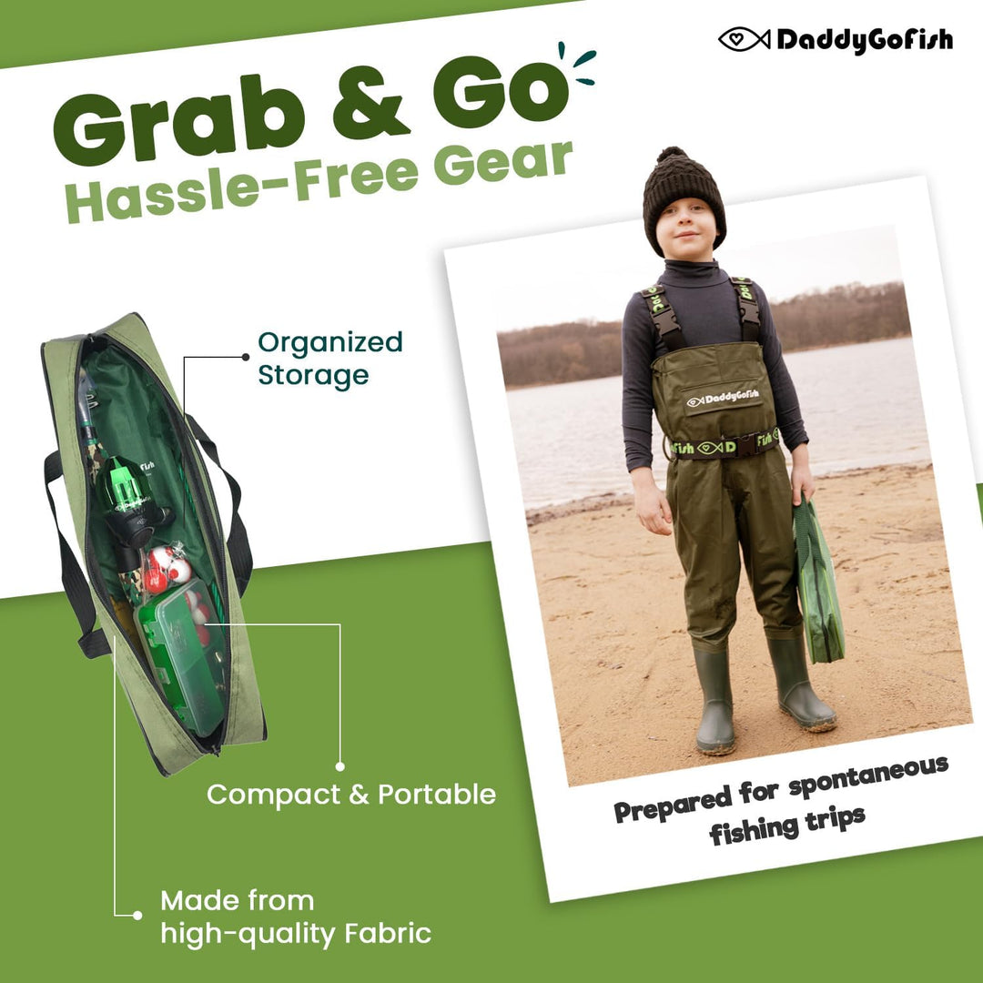 DaddyGoFish Kinder Angelset - Teleskoprute & Rolle Combo mit Klappstuhl, Rutenhalter, Tackle Box, Kö