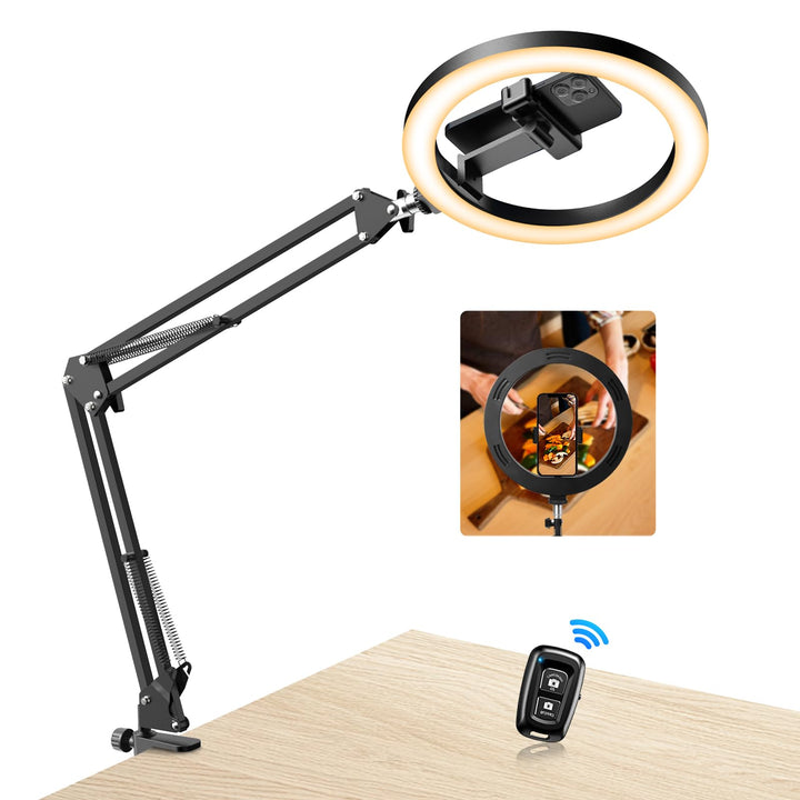 Evershop Ringlicht mit Stativ Handy Overhead,10” Ring Light mit Fernsteuerung Ringleuchte Flexibel S