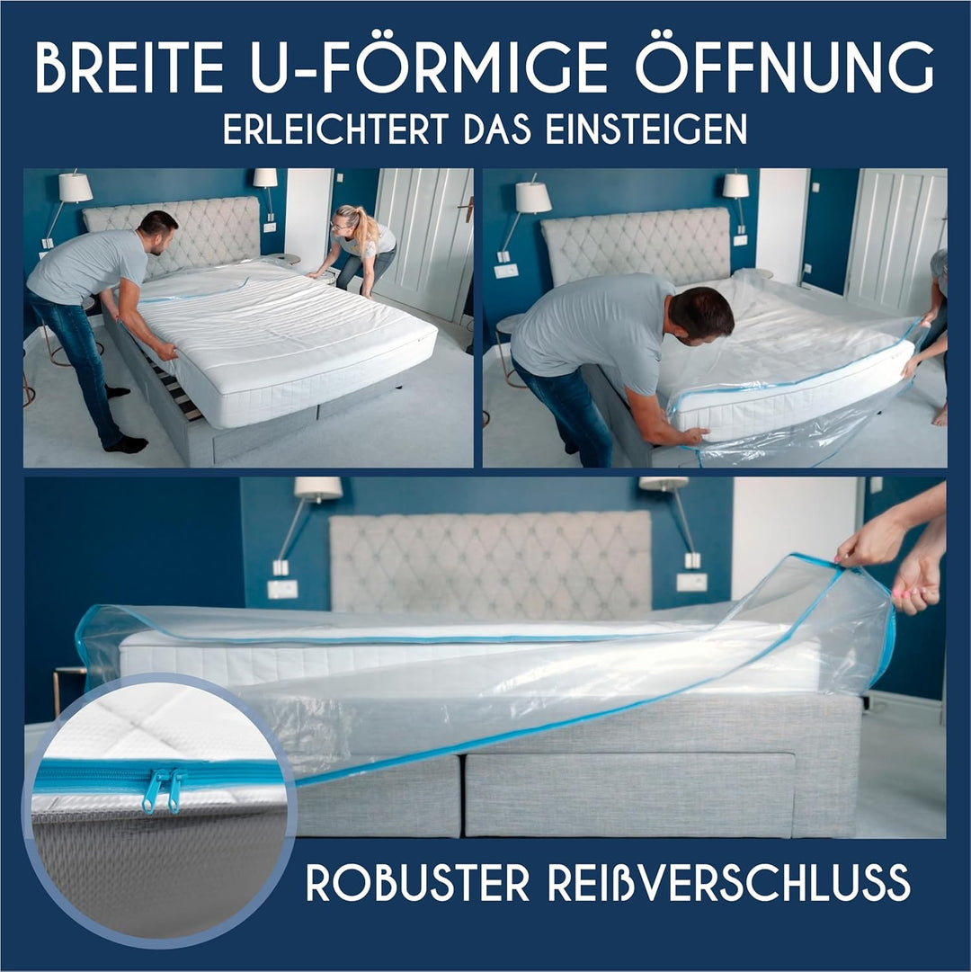 Matratzenhülle Kunststoff - 2er-Set - 180 x 200 (Dicke 30 cm) - Matratzenschutz mit Breitem Reissver