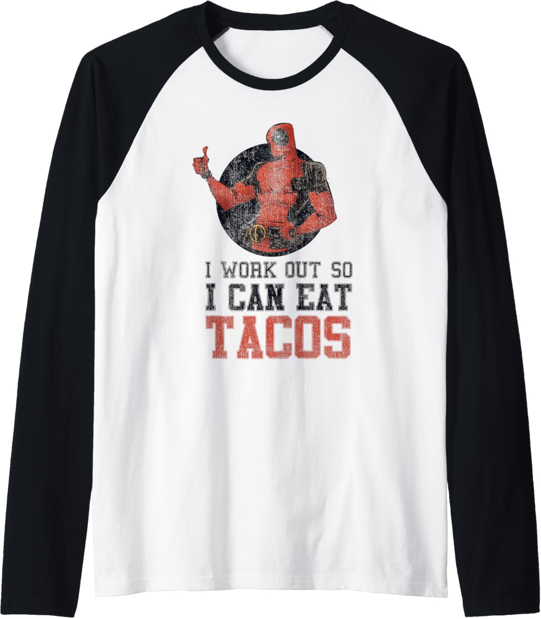 Marvel Deadpool Work Out Eat Tacos Raglan