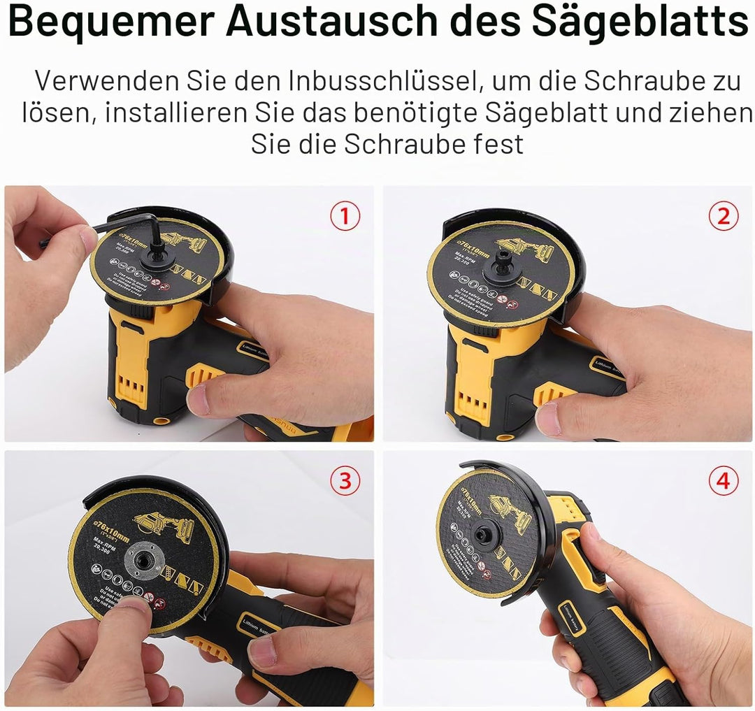 Akku Winkelschleifer, 21V Akku Schneidmaschine mit 2 wiederaufladbaren Akkus, Mini Fliesenschneider