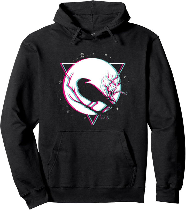 Krähe Mond Vaporwave Schwarzer Rabe Vogel Tier mit Mond Pullover Hoodie