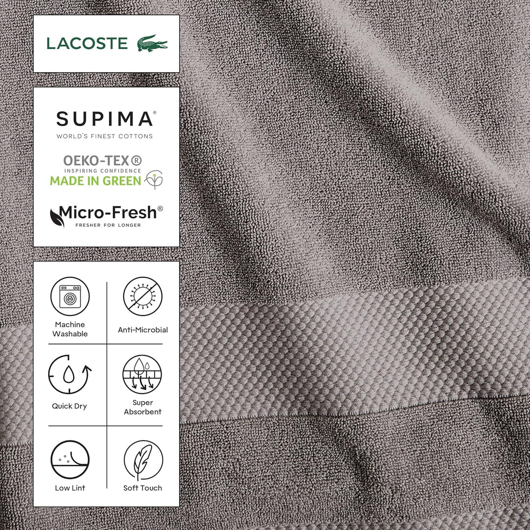 Lacoste Heritage Supima Badetuch, Baumwolle, 88,9 x 177,8 cm, Krokodilgrün Bath Sheet 35x70 Croc Gre