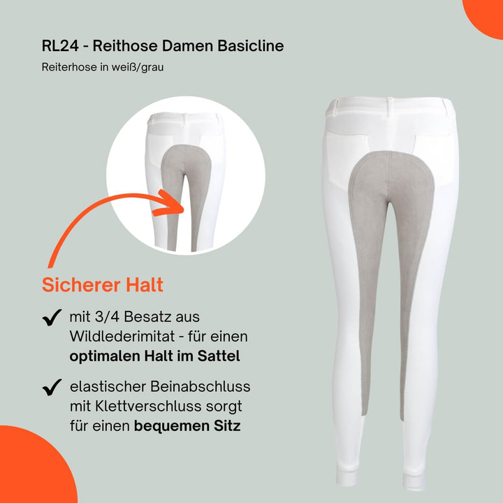 RL24 Damen Reithose Vollbesatz Flex BASICLINE 48 Weiss/Grau, 48 Weiss/Grau