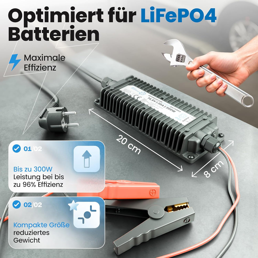 36V Batterie-Ladegerät LiFePO4 43,8V 6,8A 300W | Optimiert für Lithium-Eisenphosphat-Akku | Auto-Bat