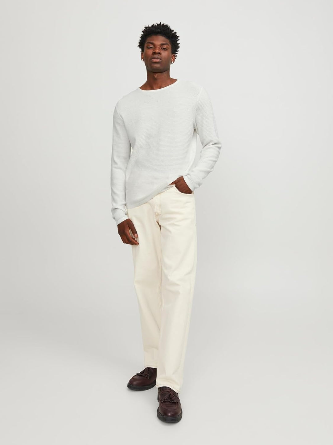 JACK &amp; JONES Herren Jjegreg Knit Crew Neck Sn Strickpullover, Cloud Dancer