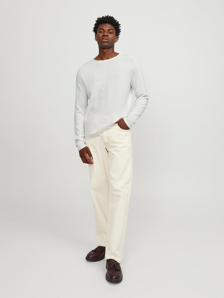 JACK &amp; JONES Herren Jjegreg Knit Crew Neck Sn Strickpullover, Cloud Dancer