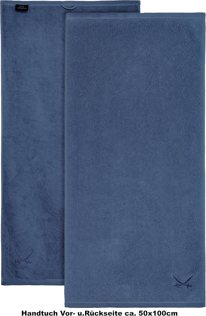 Sansibar Handtuch mit gesticktem Säbel Logo Badtuch 100% Baumwolle 50x100 cm (6er Set, Blau) 6er Set