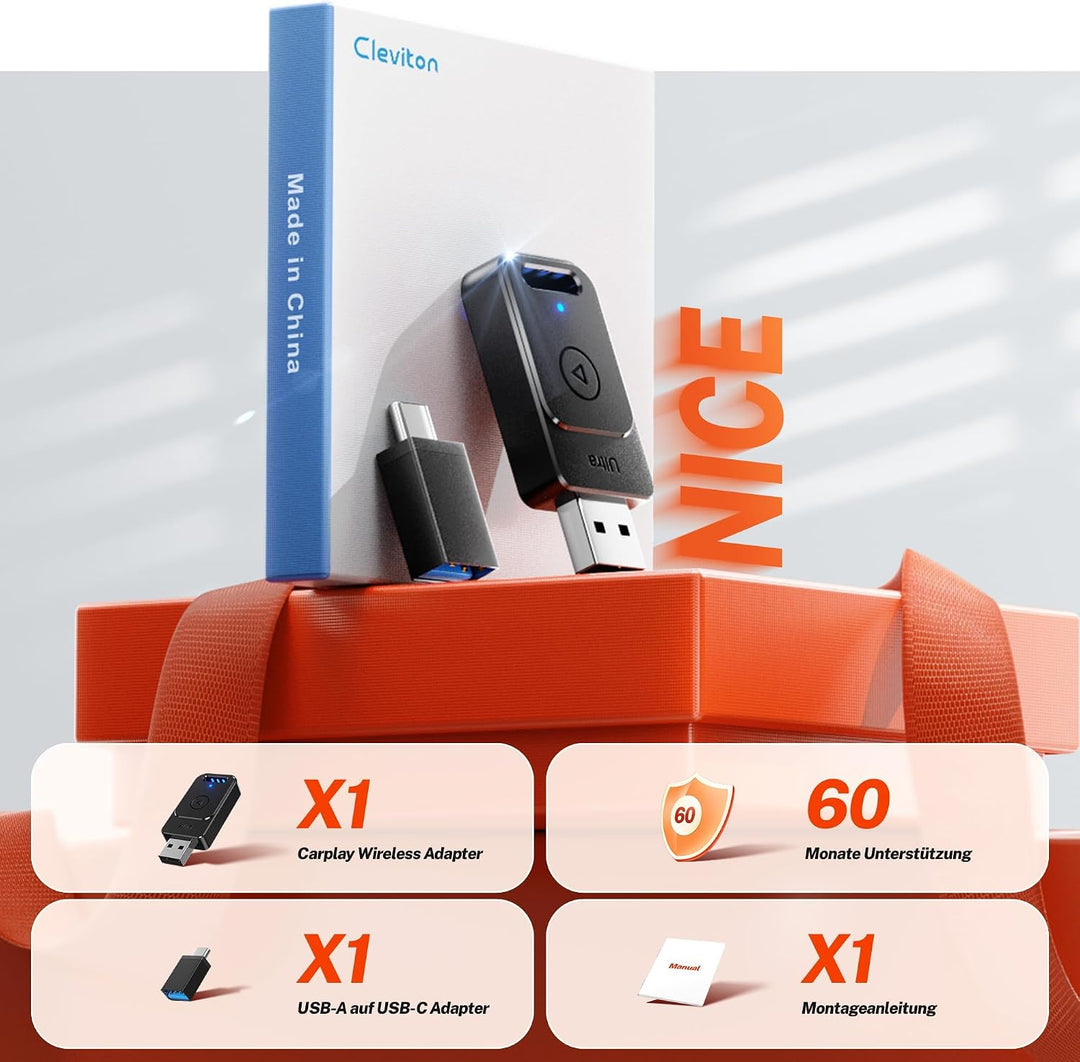 für Apple Carplay Wireless Adapter, Autoverbindung, Keine Latenz, Plug&Play, Wireless Carplay Adapte