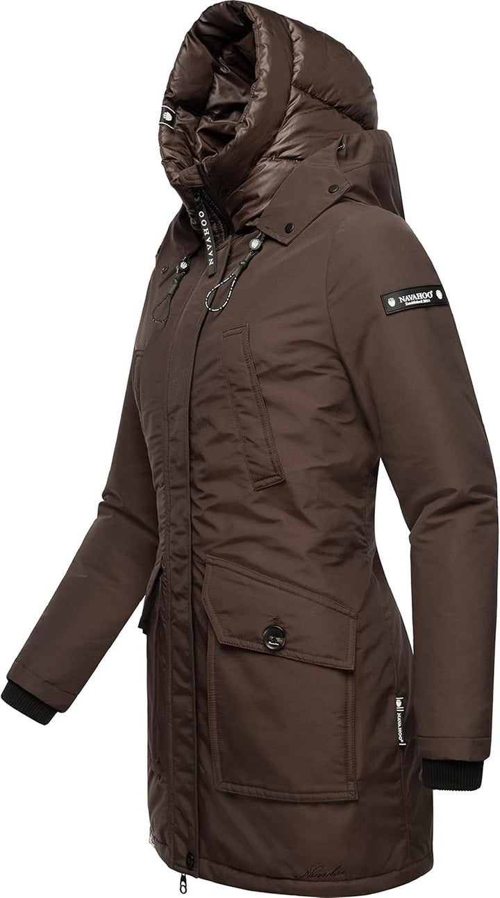 Navahoo Damen Warmer Winter Kurzmantel Blizzardstorm XS-3XL S Dark Choco, S Dark Choco