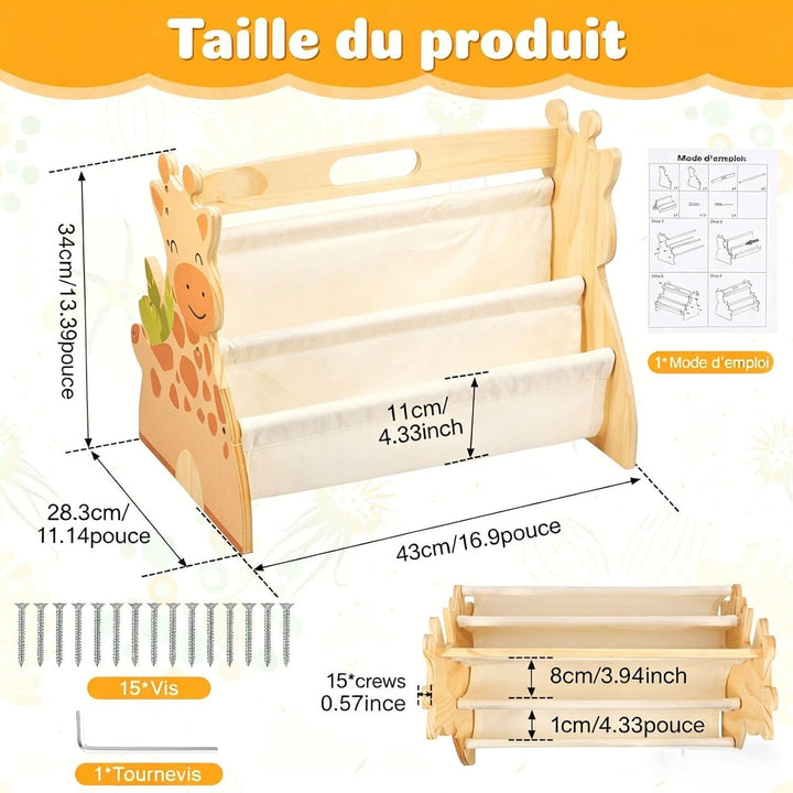 Bücherregal Kinder Holz Doppelseitig 4-spaltige 43x34x28,3cm Kinderbücherregal Klein mit Griff Monte