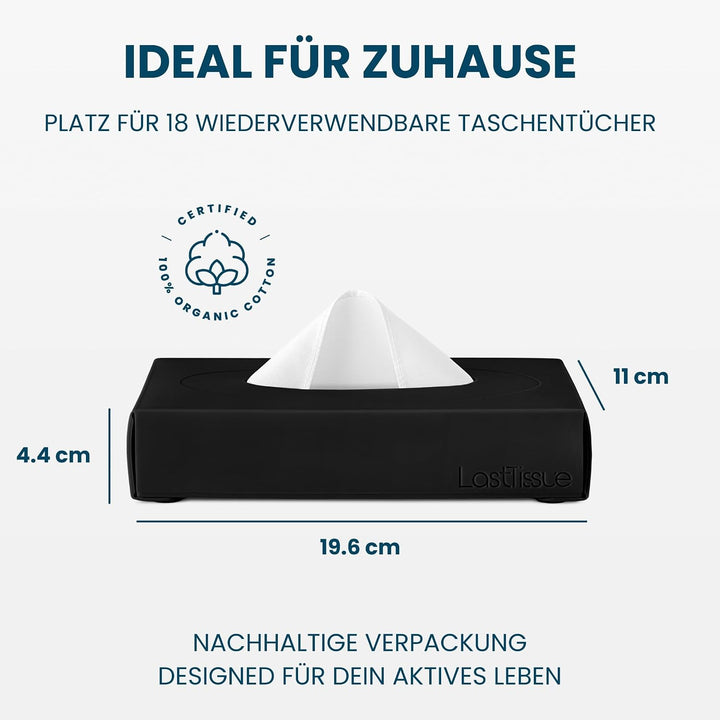 LastTissue® Wiederverwendbare Taschentuch Box - mit 18 Weichen Bio Baumwolltüchern - umweltfreundlic