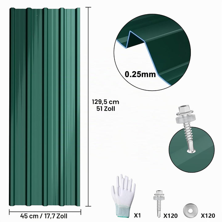 24er Set Profilblech mit Handschuhe & Schraube Verzinkter Stahl Trapezblech Dachblech mit Struktur 1
