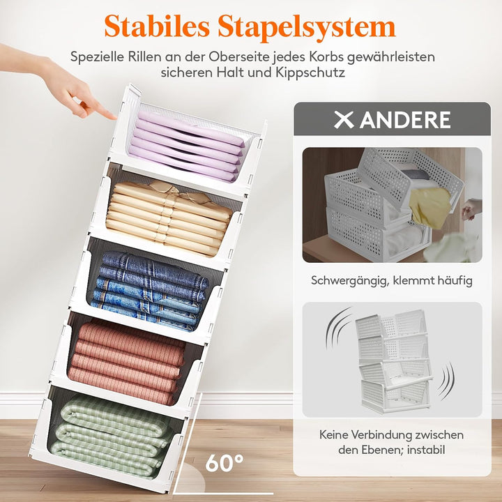 Lifewit 4 Pack Stapelbar Kleiderschrank Wardrobe Organizer für Kleidung, Kunststoff Ausziehbar Ordnu