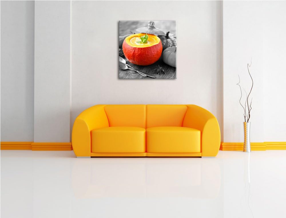 Pixxprint schmackhafte Kürbissuppe in Kürbis schwarz/weiss, Format: 70x70 auf Leinwand, 70x70