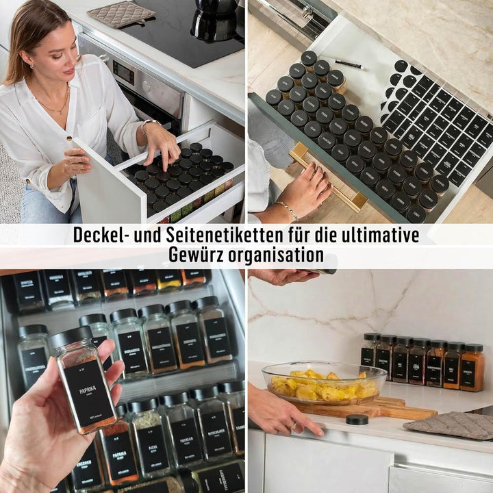 Deco haus® Gewürzgläser Eckig mit Gewürzetiketten Gewürzgläser mit Streueinsatz 36er Set - Gewürzdos