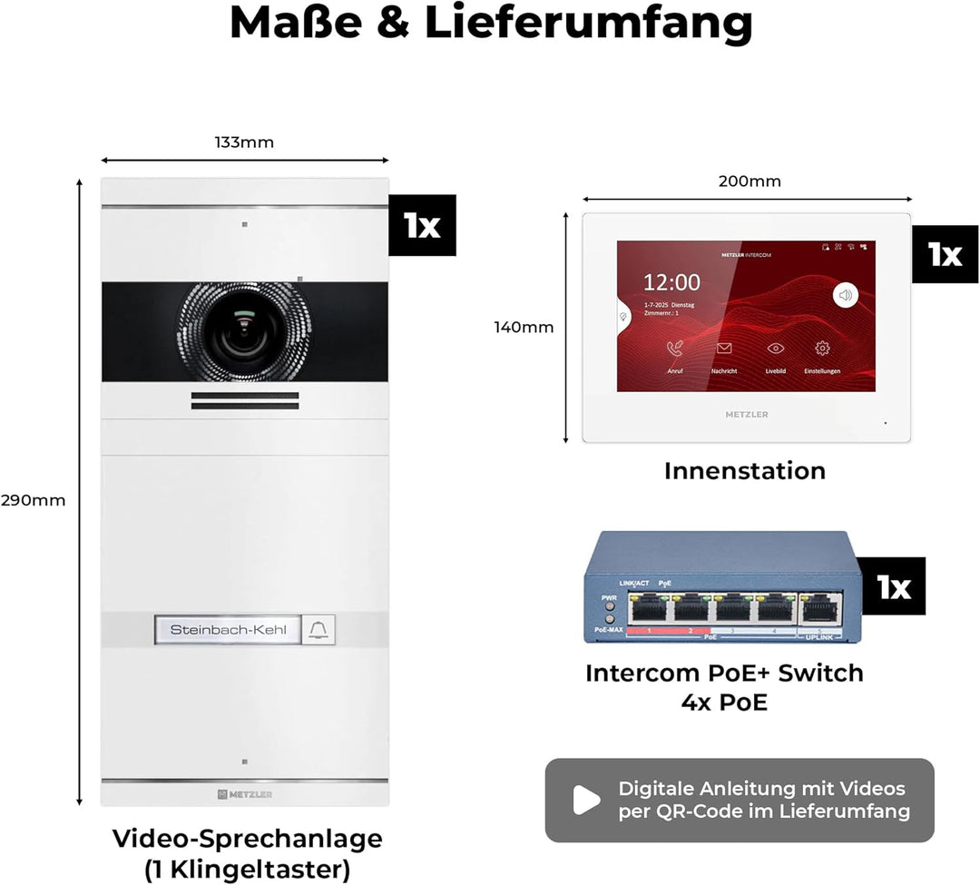 Metzler VDM10 2.0 Video Sprechanlage Komplett Set mit austauschbarem Namensschild - Anschluss 2-Drah