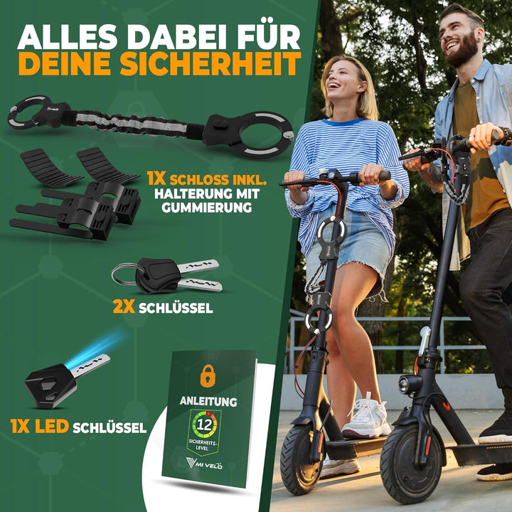 MIVELO E-Scooter Schloss extra sicher - Kettenschloss I Handschellenschloss für Elektroroller I Fahr