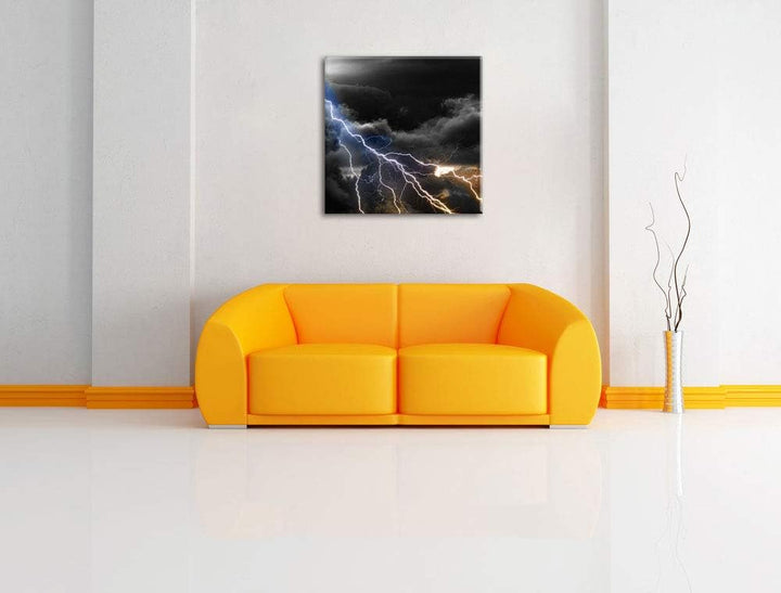 Pixxprint Blitze am Himmel als Leinwandbild Quadratisch/Grösse: 70x70 / Wandbild/Kunstdruck/fertig b