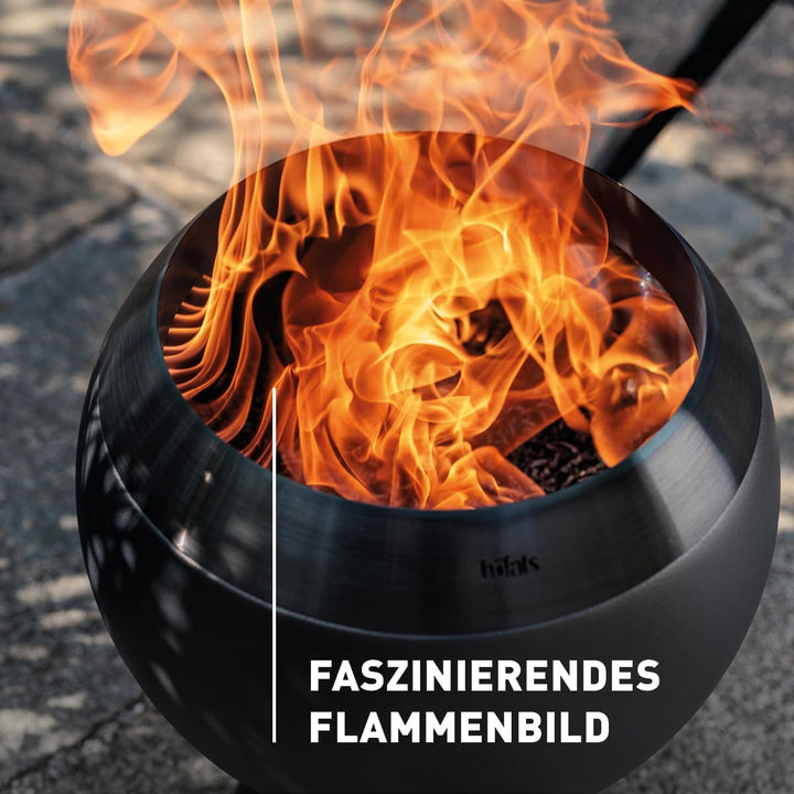 höfats - Moon 45 All Black Feuerschale mit niedrigem Fuss - emaillierter, raucharmer, schwarzer Feue