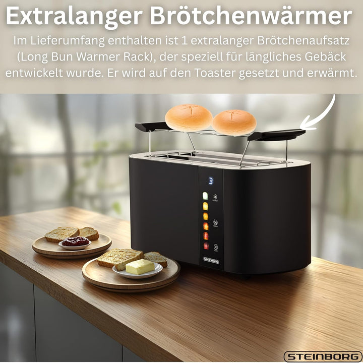 Steinborg® Automatik Toaster 4 Scheiben mit Brötchenaufsatz Langschlitztoaster Automatische Liftfunk