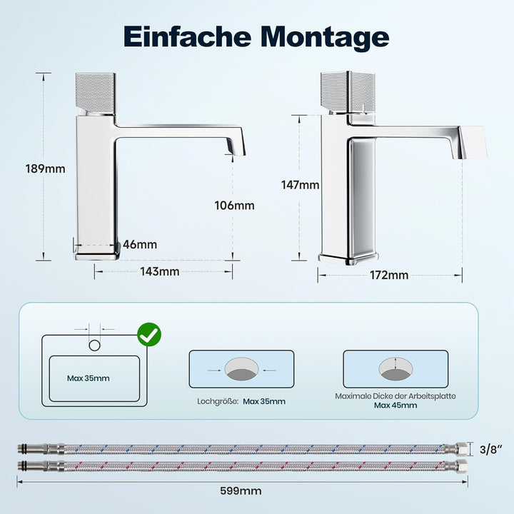 Alphabath Wasserhahn Bad Messinggehäuse Waschtischarmatur mit Keramikkartusche, Mischbatterie Waschb