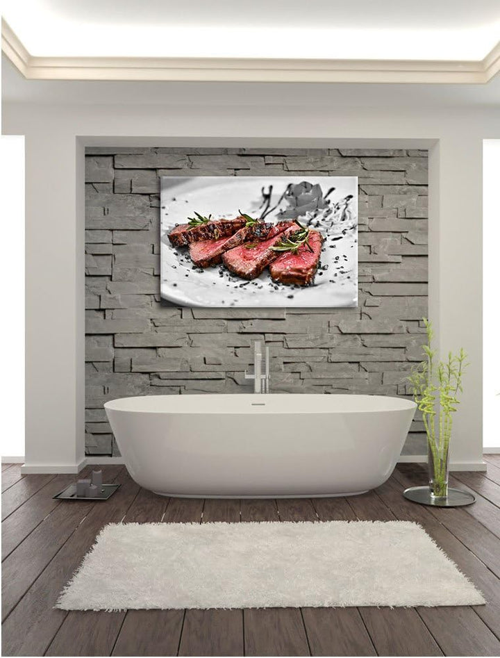 Pixxprint saftiges Carpaccio B&amp;W Detail, Format: 100x70 auf Leinwand, 100x70