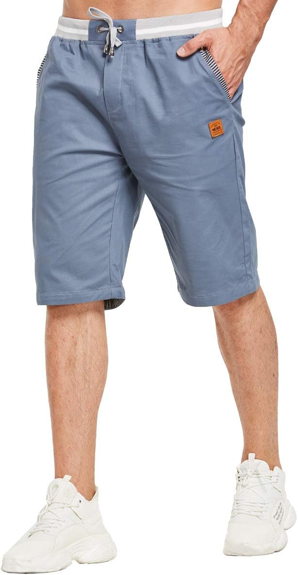JustSun Kurze Hosen Herren Shorts Sommer Shorts Chino Baumwolle mit Tunnelzug Denim Blau 3XL 3XL Den