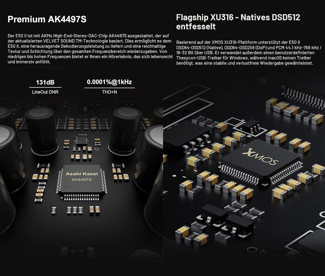 Topping E50 II Mini-HiFi-DAC AK4497S DSD512 PCM768kHz USB-DAC USB-C/Koax/Opt/BT-Eingänge RCA/TRS-Aus