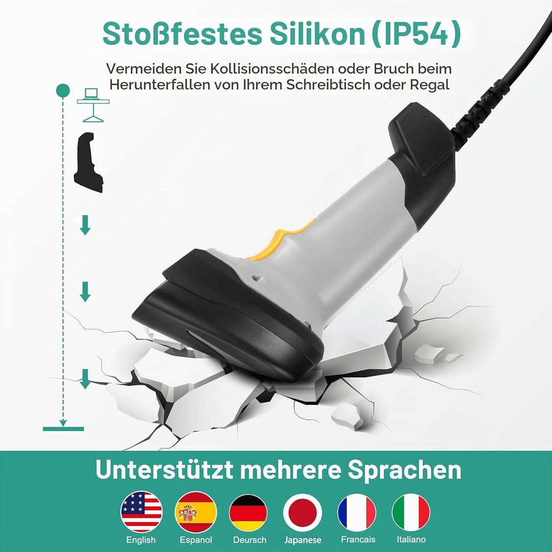 Barcode Scanner, Handheld QR-Code-Scanner USB-Kabelverbindung 1D 2D &amp; PDF417 Datenmatrix Automatisch