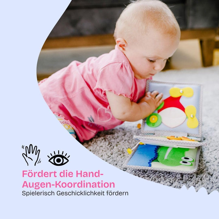 Jolly Designs 6-seitiges Mini Quiet Book | Peek a Boo- Montessori Lernspielzeug Aus Hochwertigem Sto