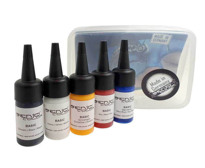 Senjo Color ® Airbrush Farben Set (Für Gesicht &amp; Körper) Bodypainting Farben (5 x15ml) Farben: Schwa