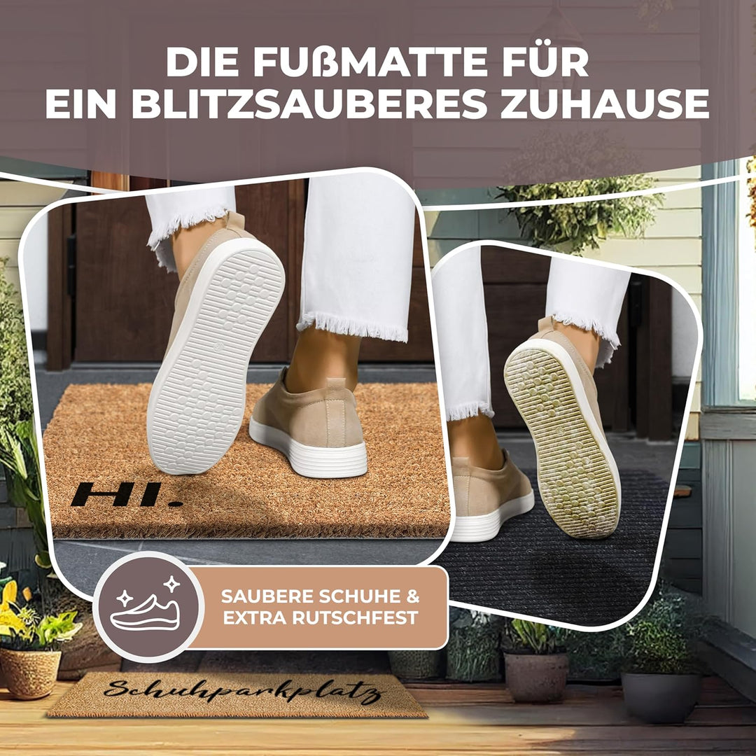 Kokos Fussmatte 60x40cm mit Hi &amp; Bye I Extra strapazierfähige &amp; rutschfeste Kokosmatte I Für den Inn