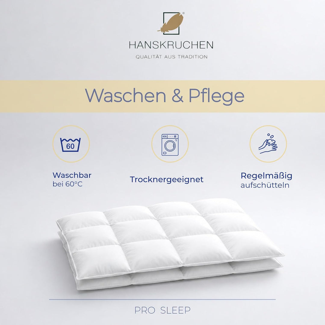 HANSKRUCHEN® Pro Sleep Daunendecke 155x200 cm - Medium - Made in Germany Kassettendecke aus 100% Bau