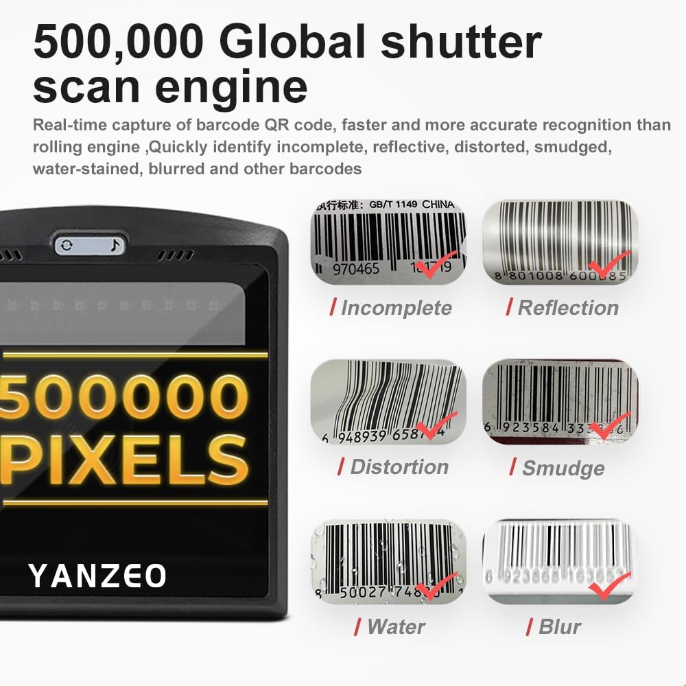 Yanzeo Desktop Barcode Scanner Hochgeschwindigkeit Automatisch 1D/2D Hände kostenloser Barcode -Lese