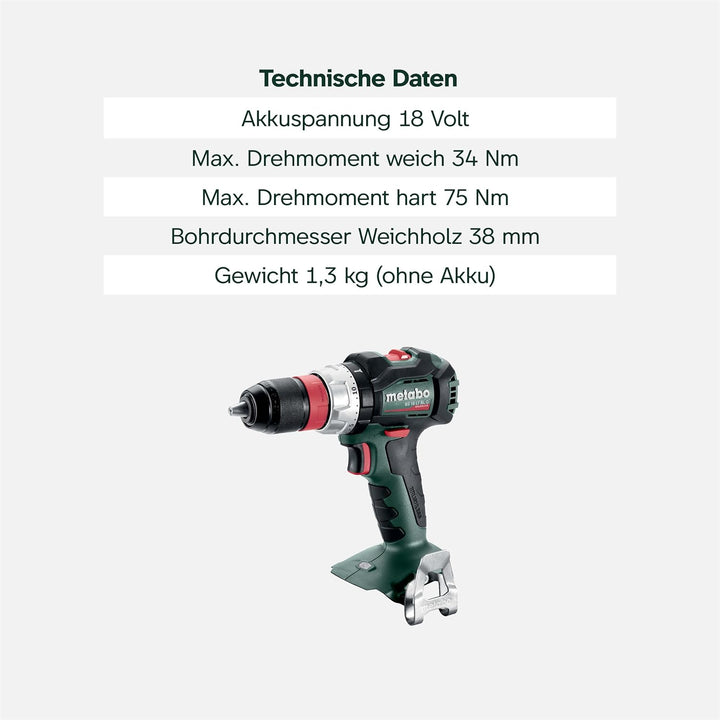 metabo Akku-Bohrschrauber BS 18 LT BL Q – 602334840 – 18 V – Bohrschrauber mit Schnellwechsel-System