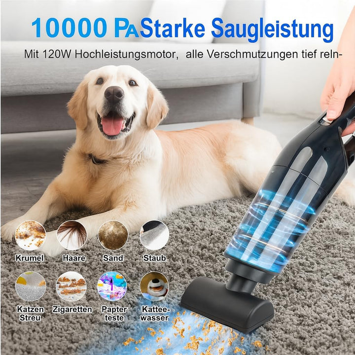 Handstaubsauger Akku mit 10.000Pa Starke Saugkraft,Kabelloser Staubsauger mit HEPA-Filter &amp; Aufsätze