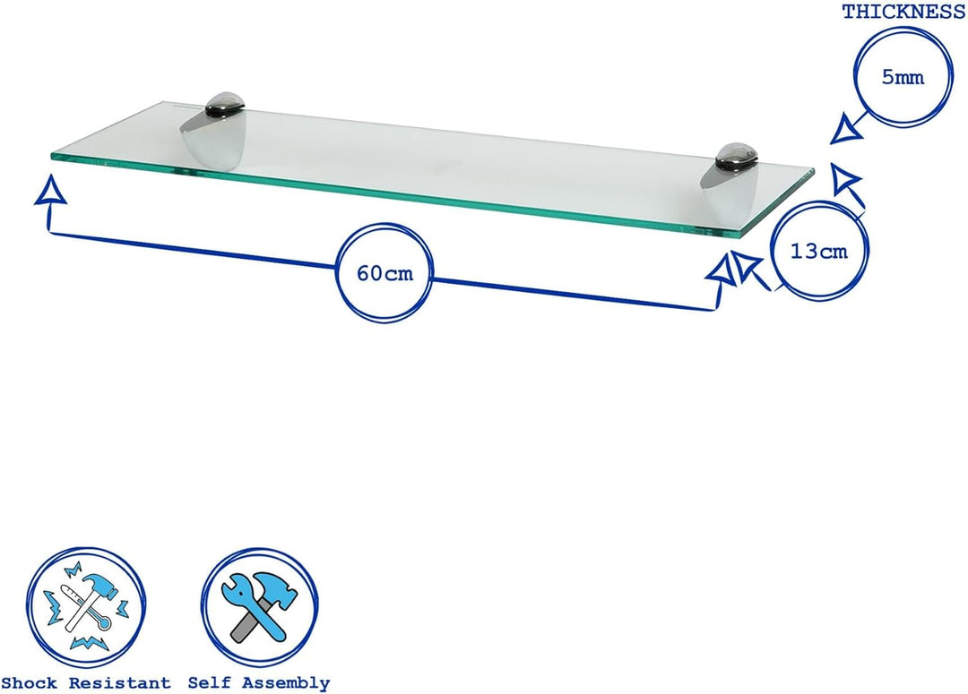 Harbour Housewares 2X Klar 60cm Schwebende Wandregale aus Glas - Badezimmer Dusche Küche Regale Lage