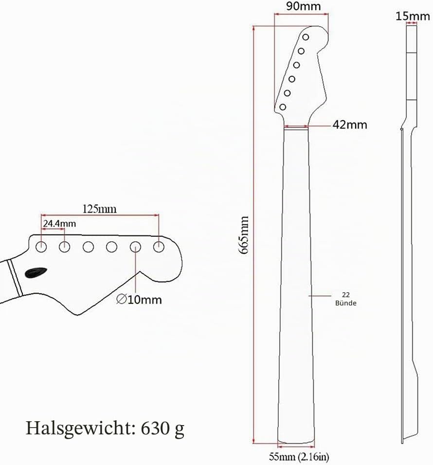 BTSEURY 22 Bünde E-Gitarre Hals Ahorn Gitarre Hals Griffbrett kompatibel für ST E-Gitarre