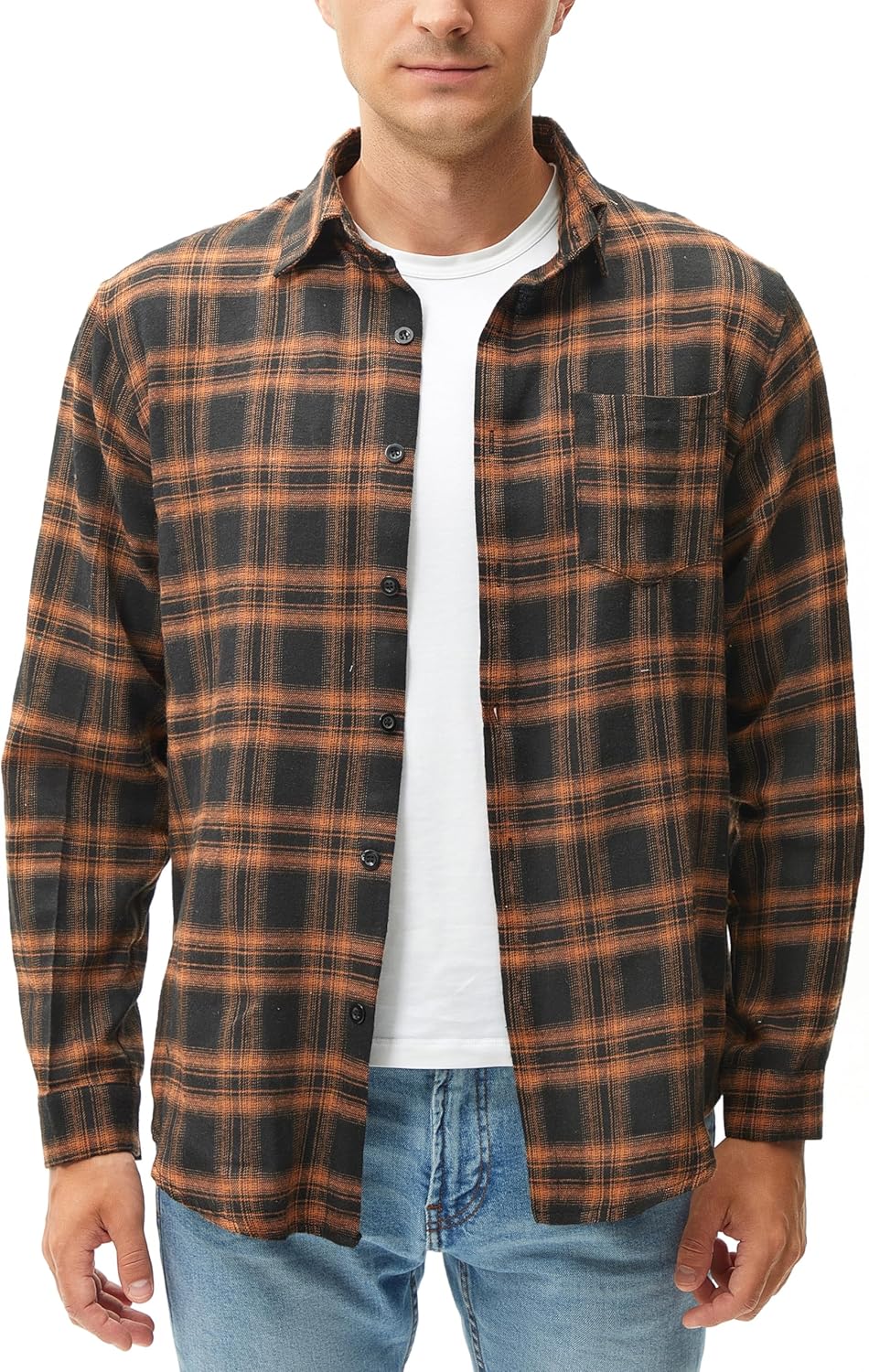 Yukiuiny Herren Holzfällerhemd 100% Baumwolle Langarm Kariertes Hemd Casual Button Down Flanell Frei