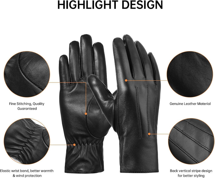 BISON DENIM leder handschuhe damen-Kaschmirverkleidung, Touchscreen und Winterhandschuhe Schwarz S,