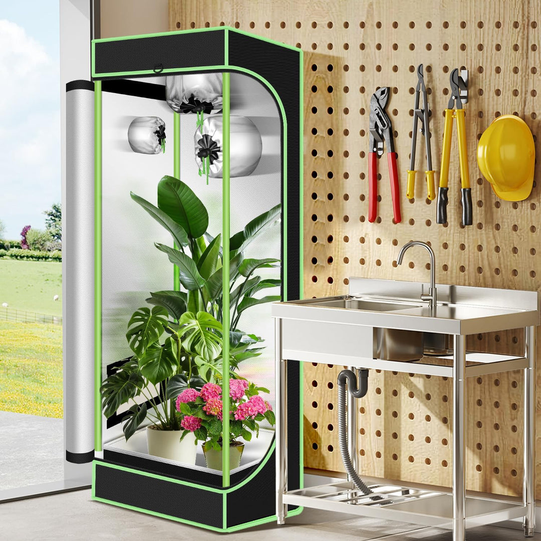 Sonnewelt Growzelt, 600D Oxford Growbox, 60x60x180 cm Grow Tent, Lichtdicht und Wasserdicht Growschr