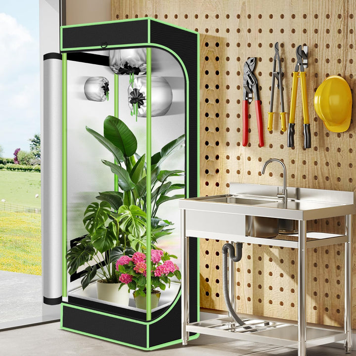 Sonnewelt Growzelt, 600D Oxford Growbox, 60x60x180 cm Grow Tent, Lichtdicht und Wasserdicht Growschr