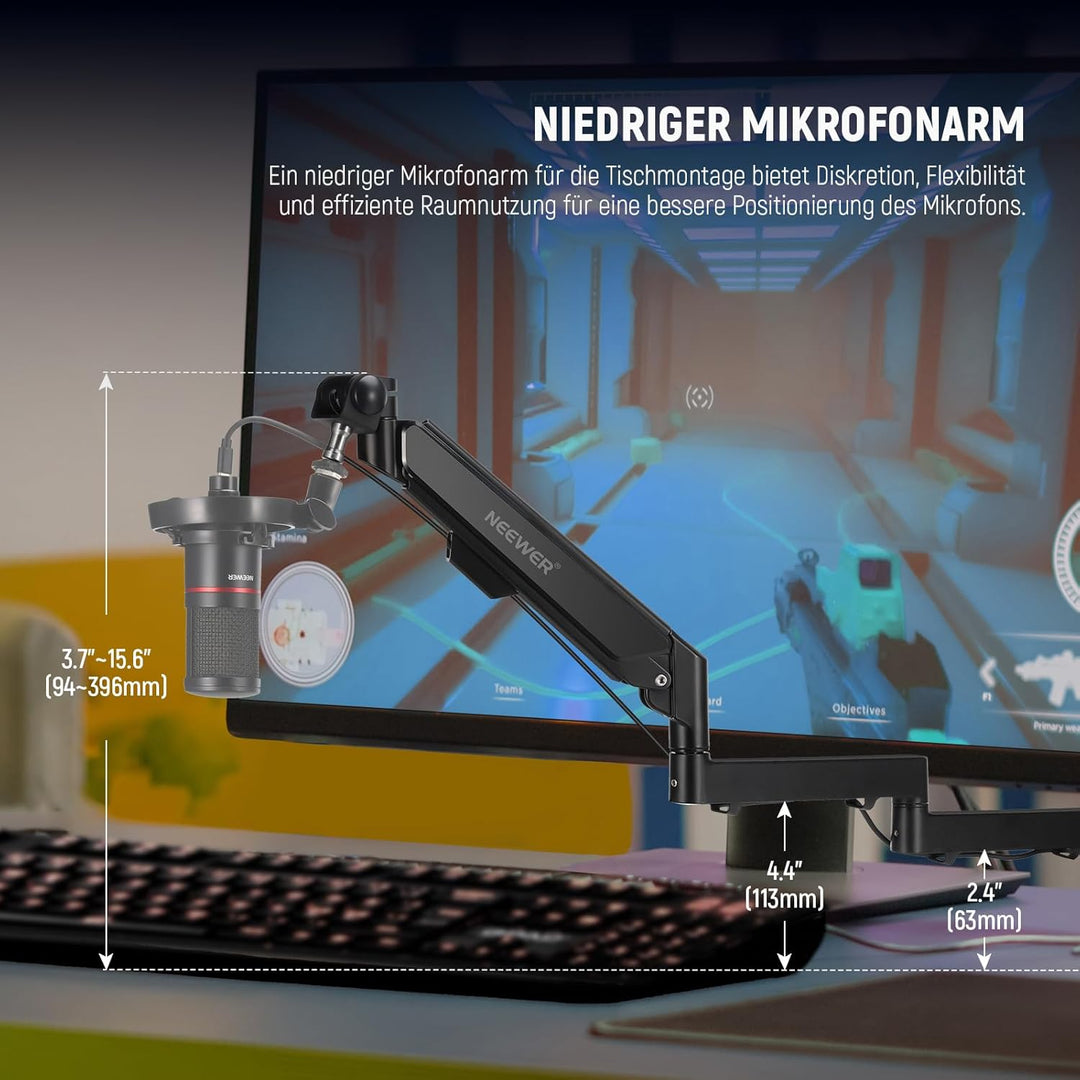 NEEWER MS002 Niedriges Profil Tisch Mikrofon Boom Arm Stand mit 360°Einstellbare Pneumatische Dämpfu