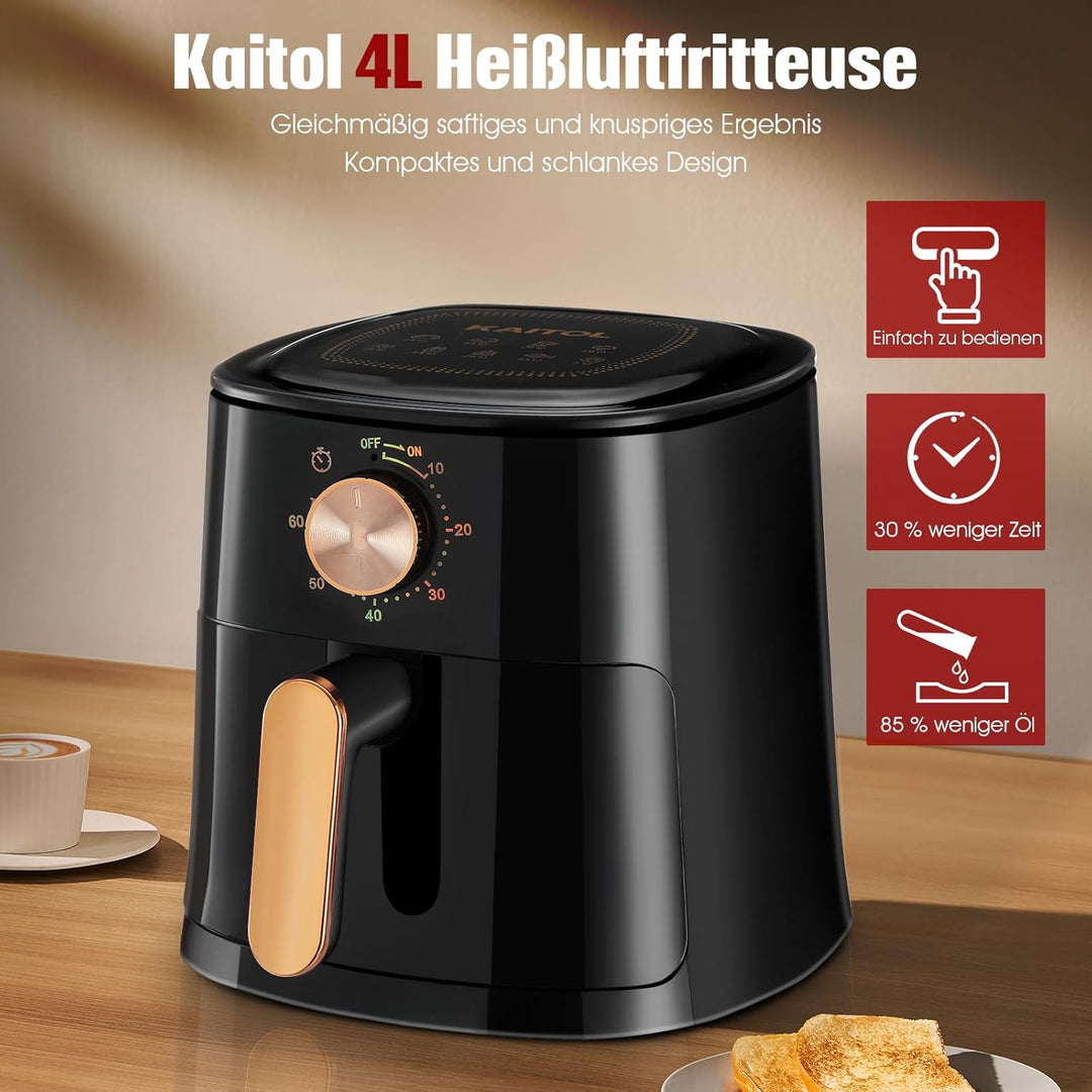 4L Heissluftfritteuse, mit Manueller Drehtaste, Spülmaschinenfest, Gesundes Kochen Ohne Öl und mit W