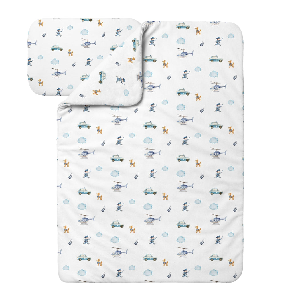Waldin Baby Kinder Bettwäscheset 100% Bambus, ohne Bezug, Hypoallergen, Decke und Kissen, Polizei/We