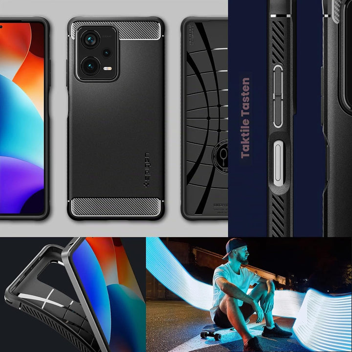 Spigen Rugged Armor Hülle Kompatibel mit Xiaomi Redmi Note 12 Pro Plus 5G -Schwarz