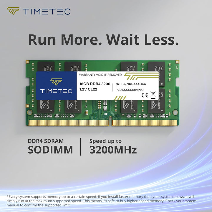 Timetec Premium 32GB KIT (2x16GB) DDR4 3200MHz (DDR4-3200) PC4-25600 Non-ECC Unbuffered 1.2V CL22 2R